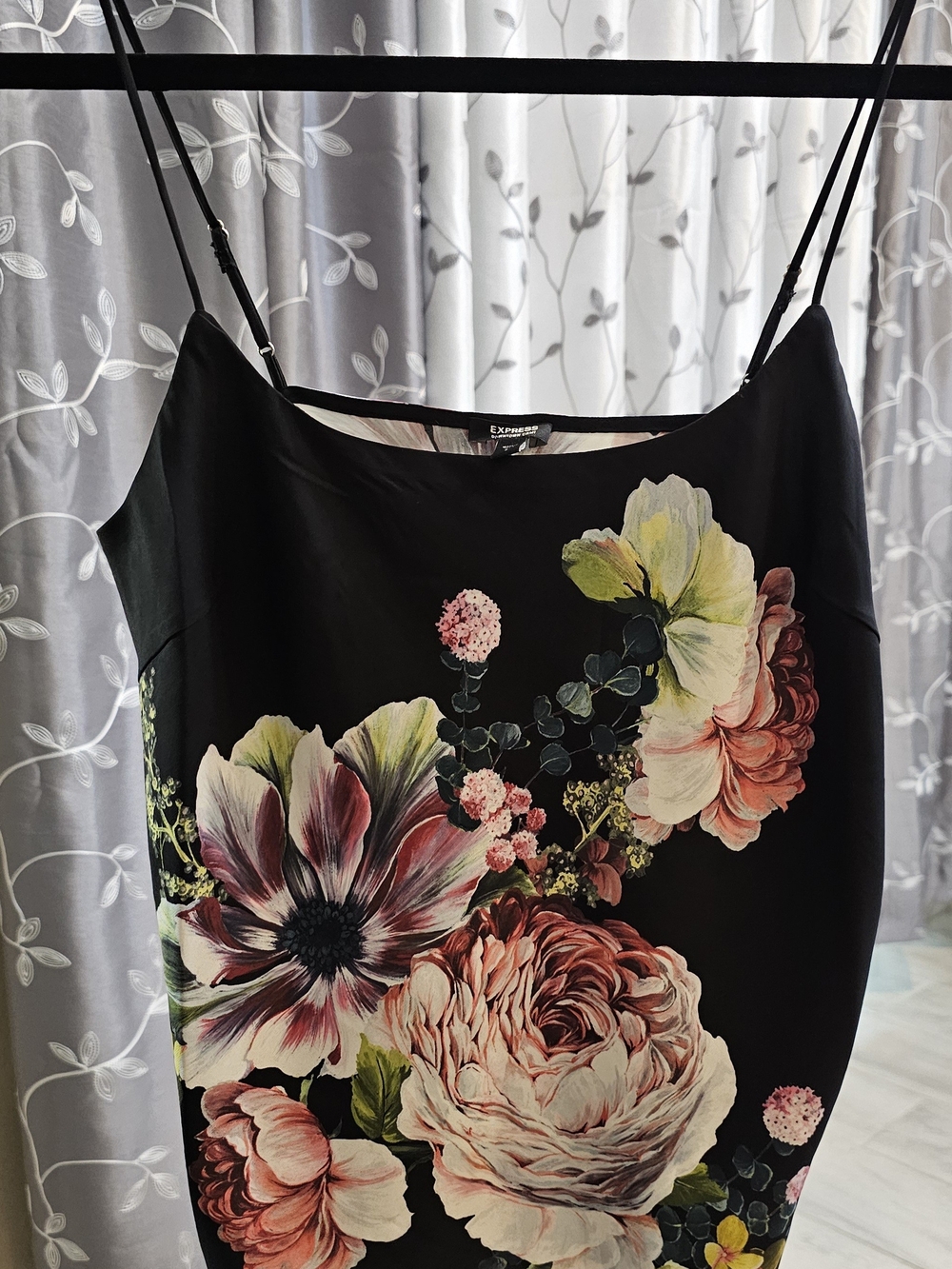 Express Black Floral Slip Camisole with Pink Cream and Red  Blooms Vibrant!